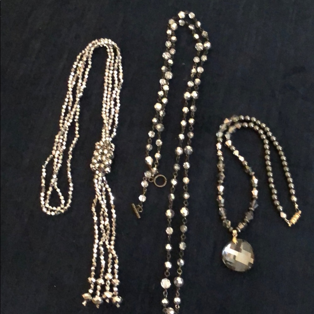 Collection of 3 crystal and metal chain necklaces
